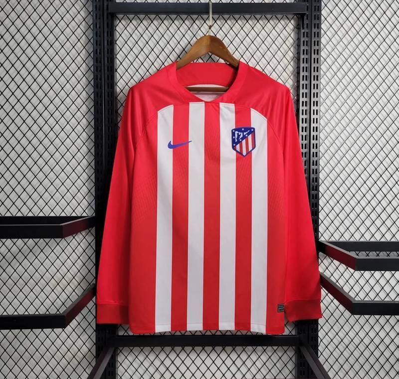 23-24 Atletico Madrid Home Long Sleeve Fan Version